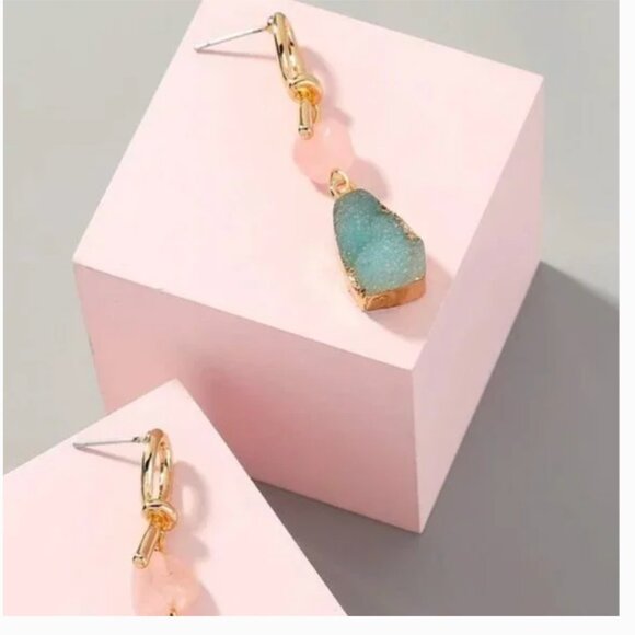 ⭐️❤️ FREE Stone Geo Geode Faux Hipster Hippie Art Deco Farm Boho Drop Earrings - Picture 6 of 8